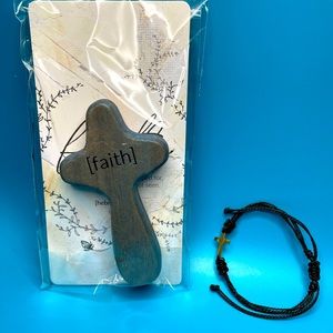 New! Handheld “Faith” Prayer Cross with Bonus Cross Blk Macramé Bracelet